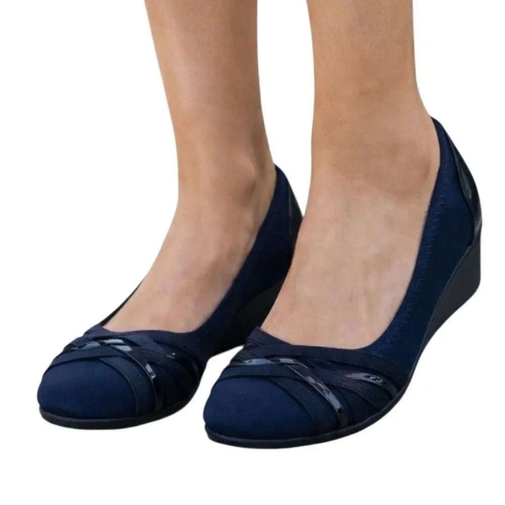 Cliffs New Bowie Wedge Slip On Non Slip Sole Round Toe Navy Blue Women’s Size 8M